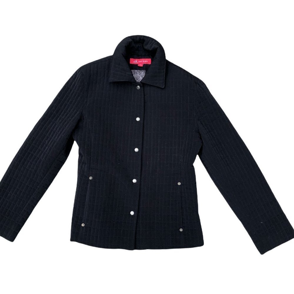 ANNE KLEIN AK Women's Quilted Winter Jacket SMALL Black Long Sleeve Coat…​​